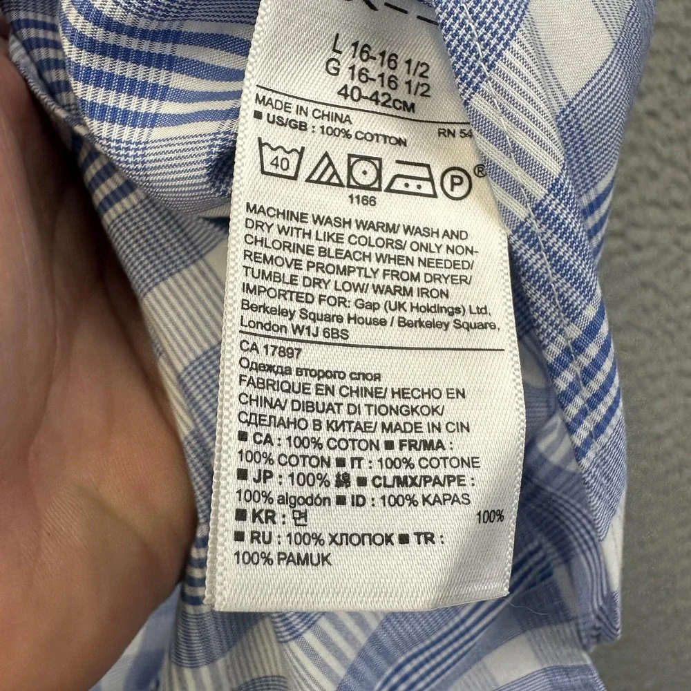 Banana Republic Shirt Mens Large Blue Plaid Camden Fit Non-Iron Long‎ Sleeve